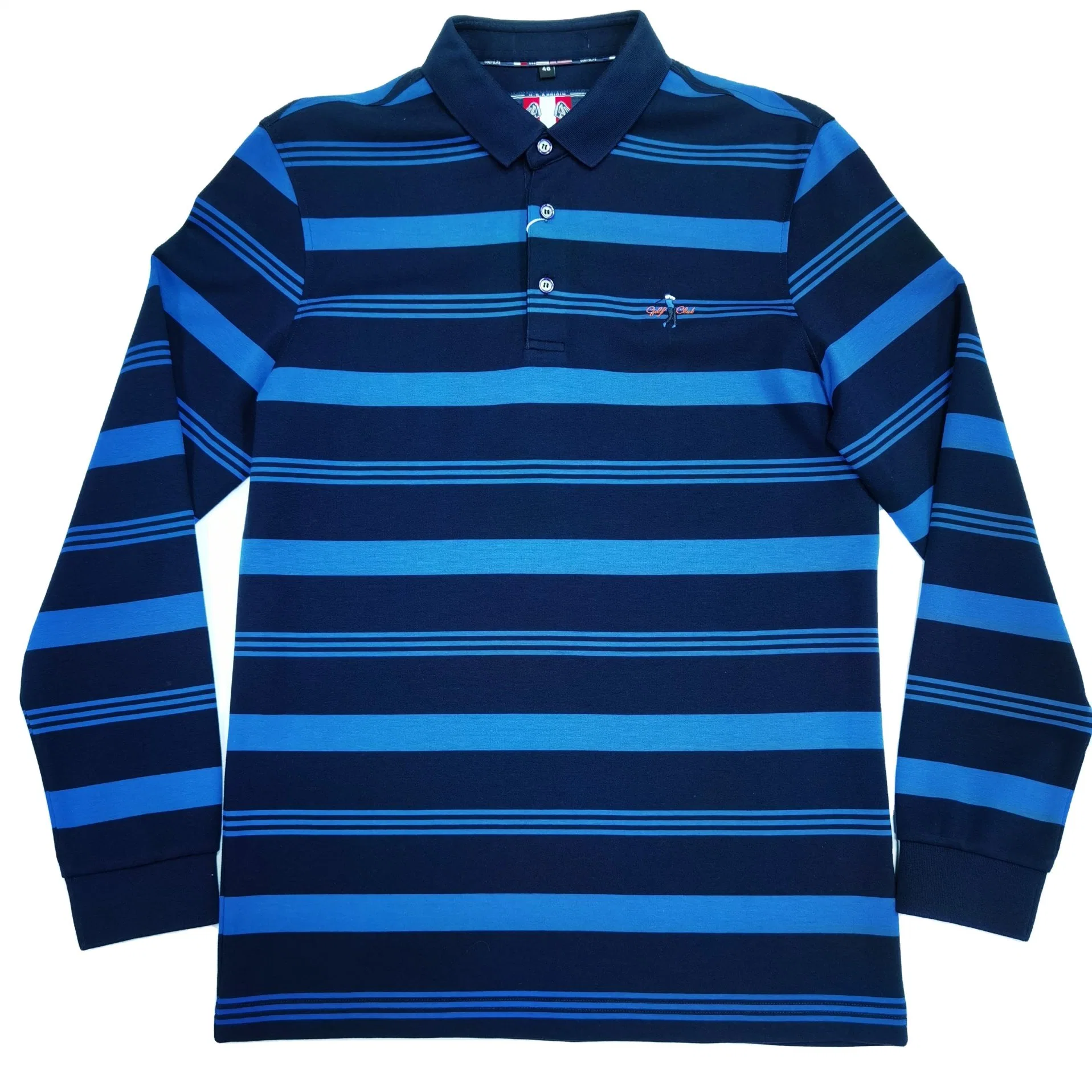 2023 New Arrival Men's Custom 100% Mercerized Cotton Polo Shirt Long Sleeve Polo Yarn Dyed Stripped Polo Shirt