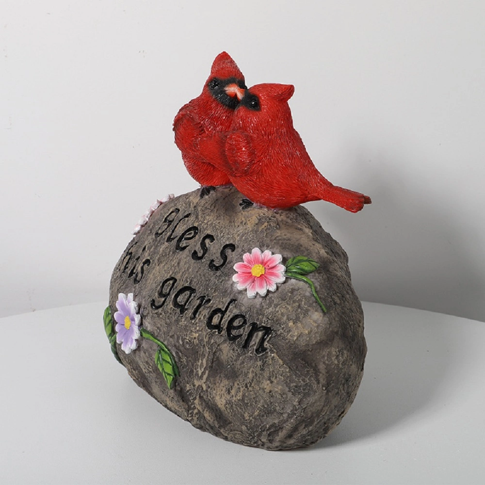 Red Cardinal Bird Standing on Peace Stone Garden Ornaments, Garden Resin Wyz18818