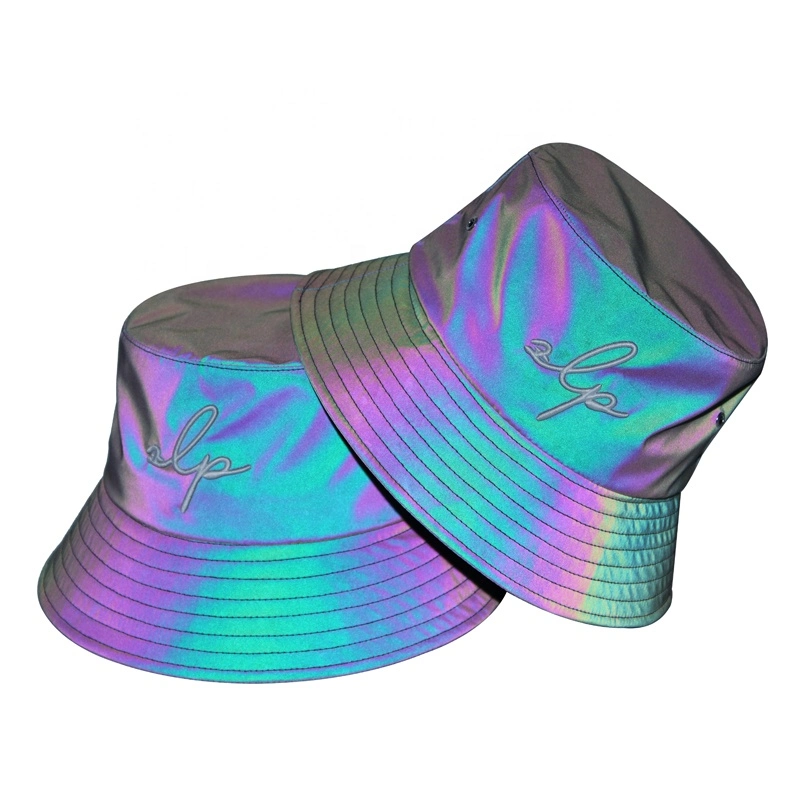 New Design Customize Reflective Bucket Hat with Custom 3D Emb High quality/High cost performance  Fashion Luxury Holographic Colorful Rainbow