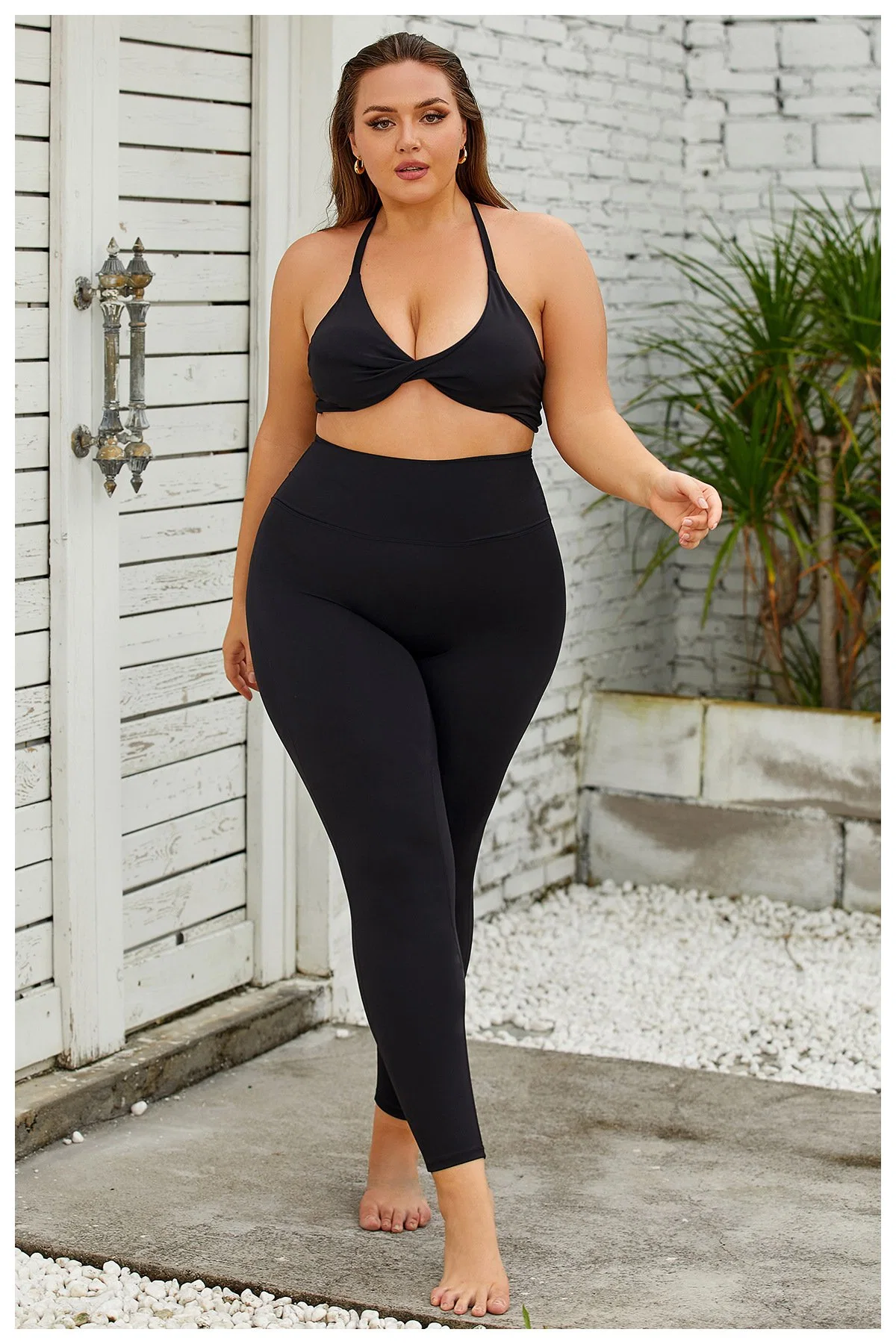 Sutiã de desporto de ioga de utilização com vestuário de ginásio XL 3XL de tamanho Plus Conjunto de 2 calças de treino com ajuste respirável Sportswear para mulher