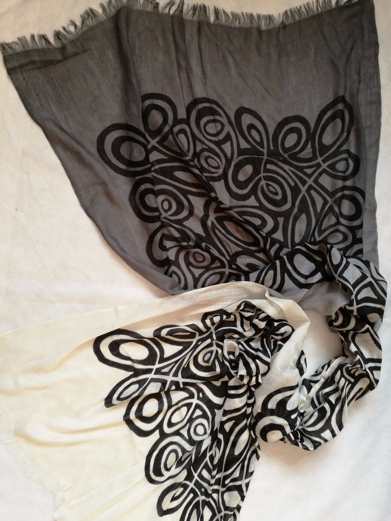 Cashmere Silk Shawl Cable Print