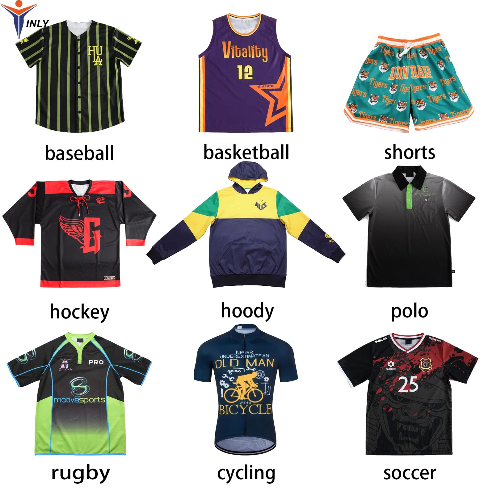 Roupa esportiva de sublimação por atacado personalizada para hóquei, rugby, beisebol, academia, shorts de basquete, uniforme de polo, camisa de ciclismo, camisa de futebol e camisa de futebol.