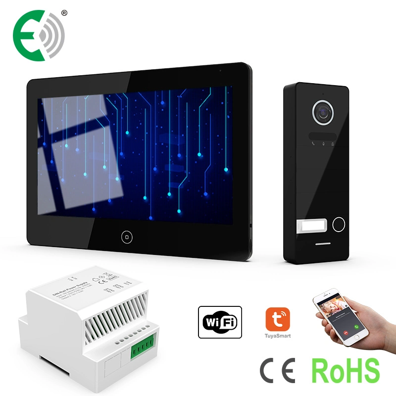 10,1-Zoll-2-Wire-WiFi-Touchscreen-Video-Doorphone 1-Familie Intercom Kit mit Netzteil