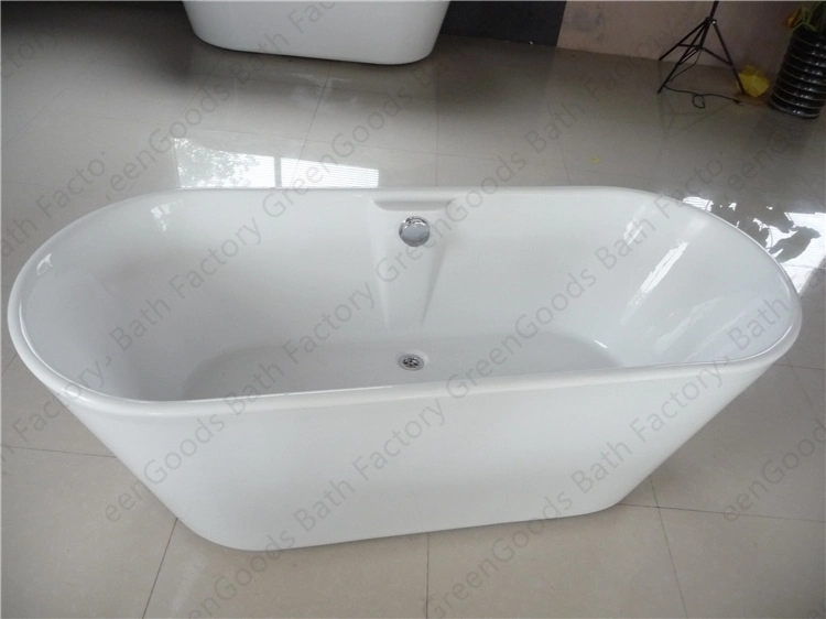 White Acrylic Bath Tub 67-Inch Freestanding Bathtub with Drain and Overflow Holes