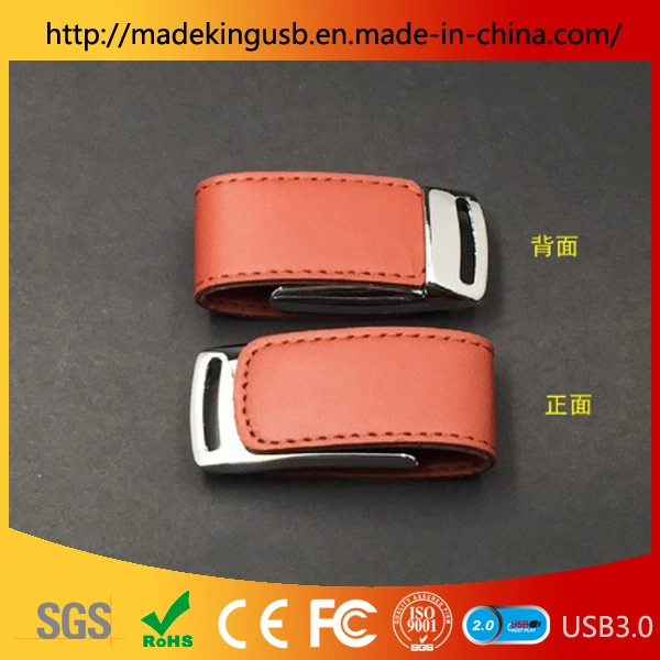 Embossed Logo Business Leather Case Metal Buckle Leather USB Flash Drive