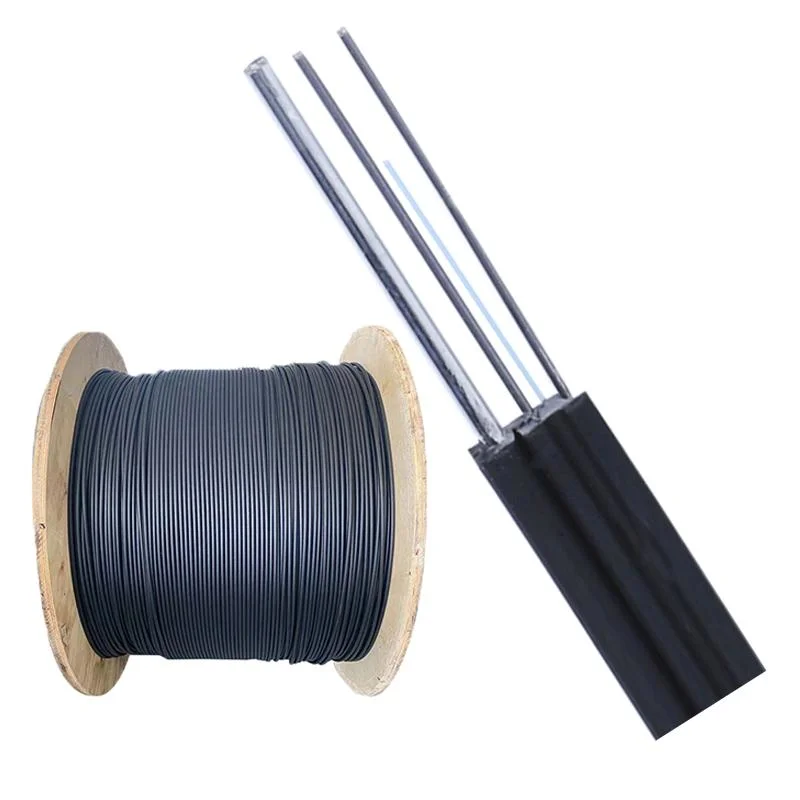 Cable de fibra óptica de caída FTTH de 2 núcleos con revestimiento exterior LSZH y miembro resistente de alambre de acero G657A