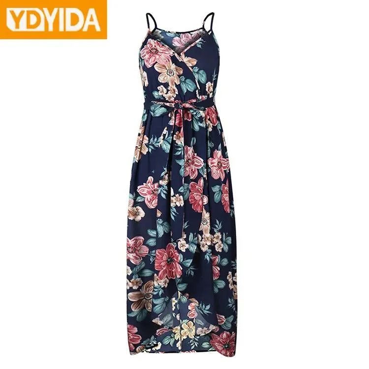 Ladies Clothes Floral Print Cotton Women Long Dress Sleeveless Skirt Apparel