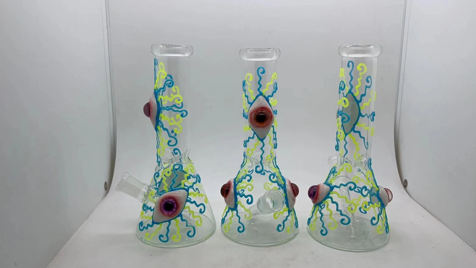 3D Luminous Glass Pipes with Double Beaker Bottom Hookah Freeza Glass Smoking Water Pipe Whloesale