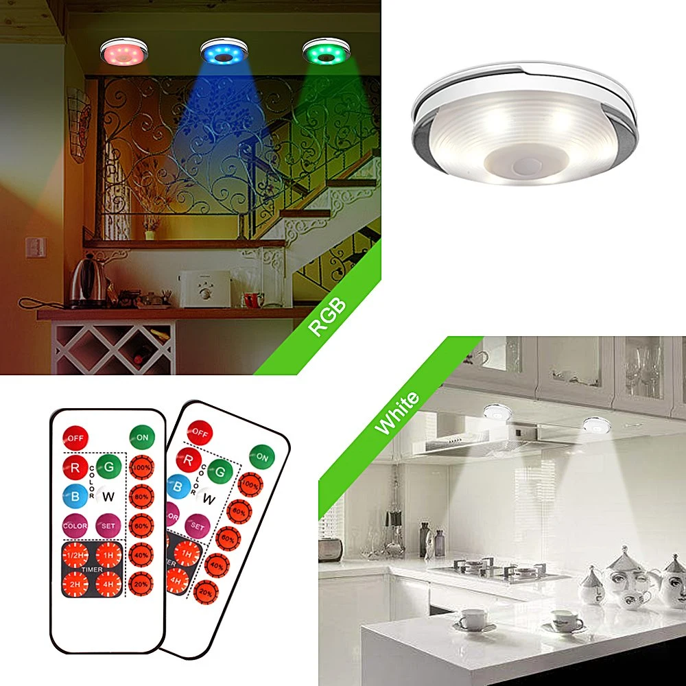 Wireless Touch Sensor LED Under Cabinet Light Kitchen LED Battery Wardrobe/Closet Puck Light with Controller Dimmable Night Lamp