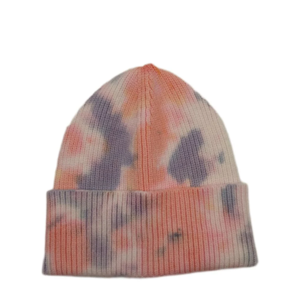 Custom Fashion Dyed Closed Top Flanged Corner Machine Knitted Beanie Winter Acrylic Multi Color Warm Men's and Women's Hats