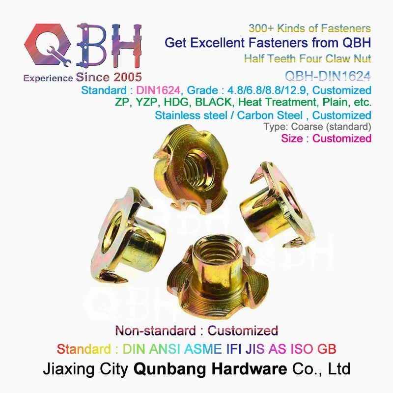 Qbh DIN1624 T-Nut Thread Insert Metal Carbon Stainless Steel Wood Wooden Customized T Type Nut Furniture Maintaining Repairing Replace Replacement Spare Parts