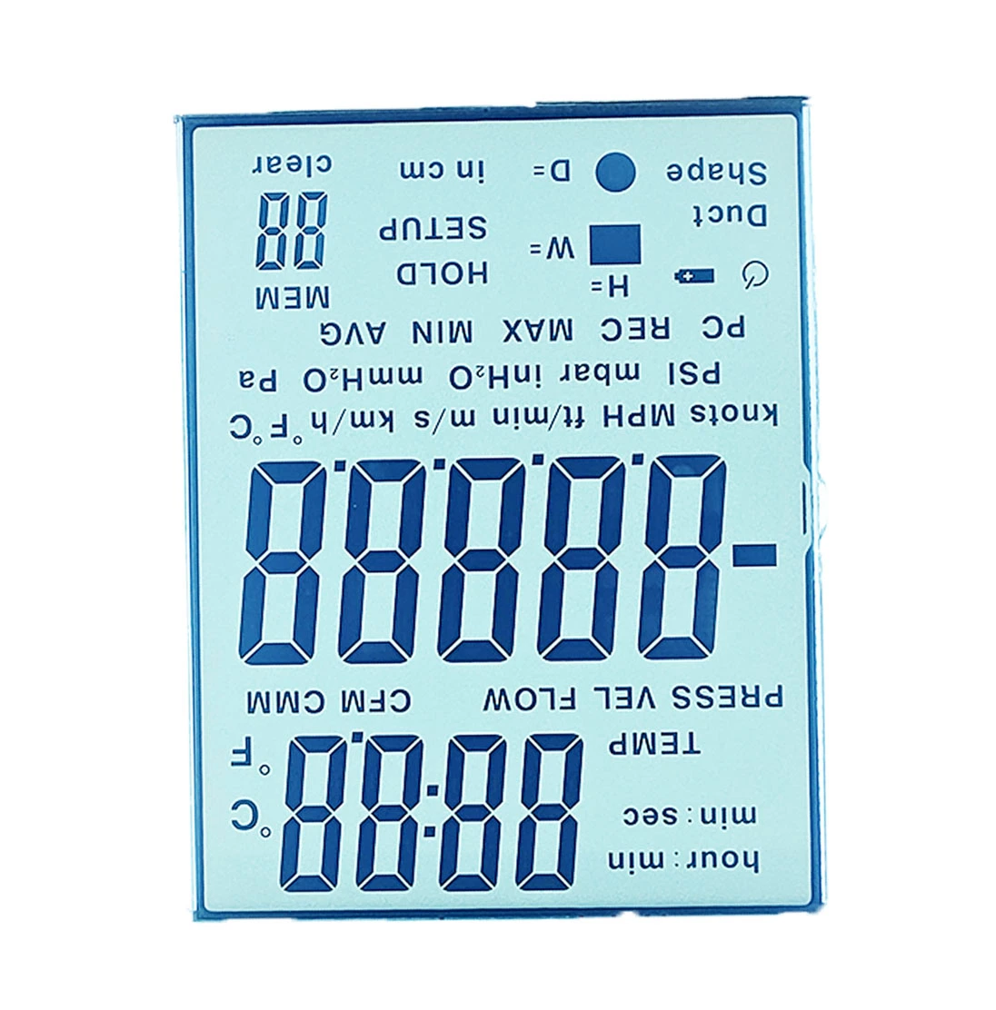 Tn Segment LCD Press Flow Testing Meter Display