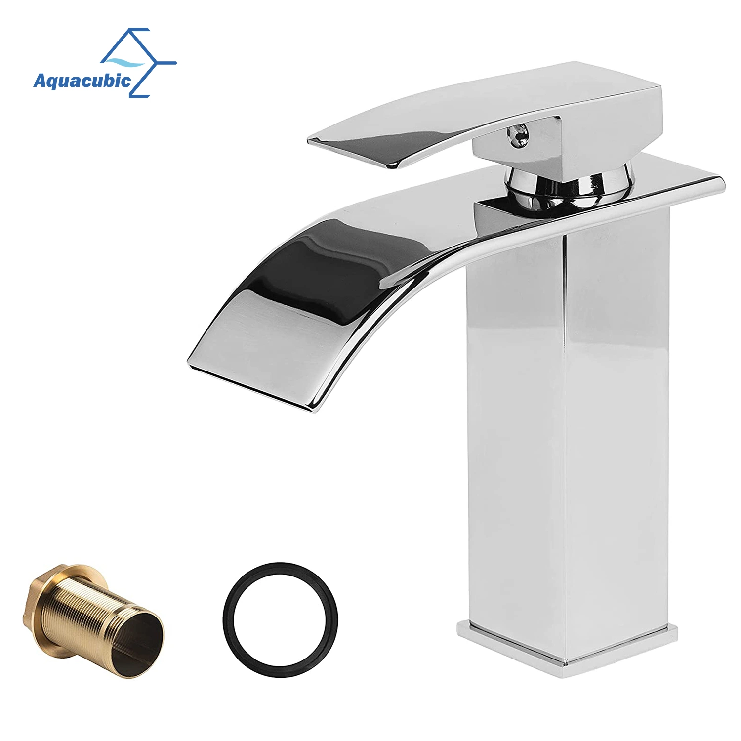 Aquacubic Single Lever Handle Chrome Finish Cupc Standard Waterfall Bathroom Sink Taps Basin Sink Mixer Faucet