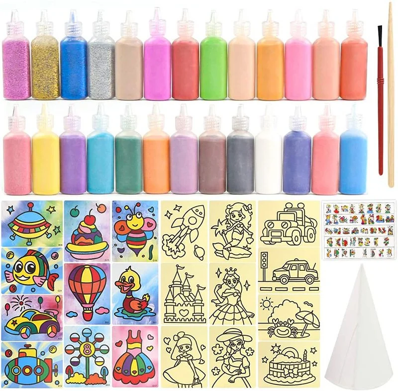Kids' Sand Art Kits Colored Sand Art Kit for Children with 20 Sheets Sand Art Painting Cards Set Children Art Toy by 26 Colors