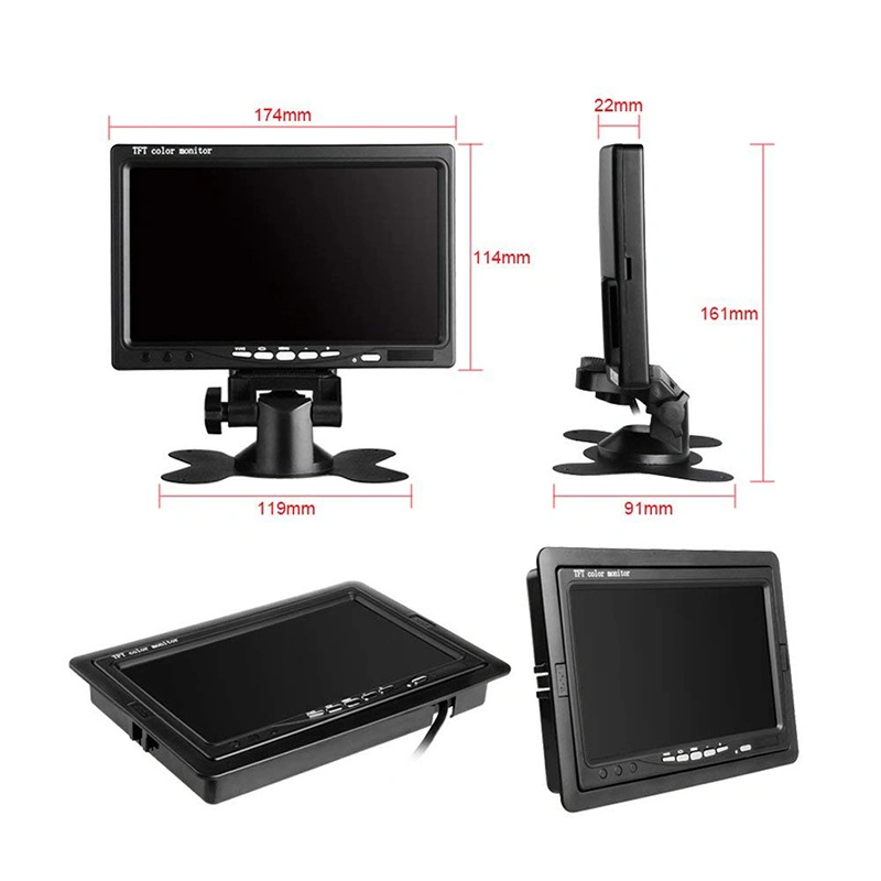 Monitor LCD TFT de 12/24 V, 7 polegadas, vista traseira do automóvel Monitor com interface 2AV para Bus Truck