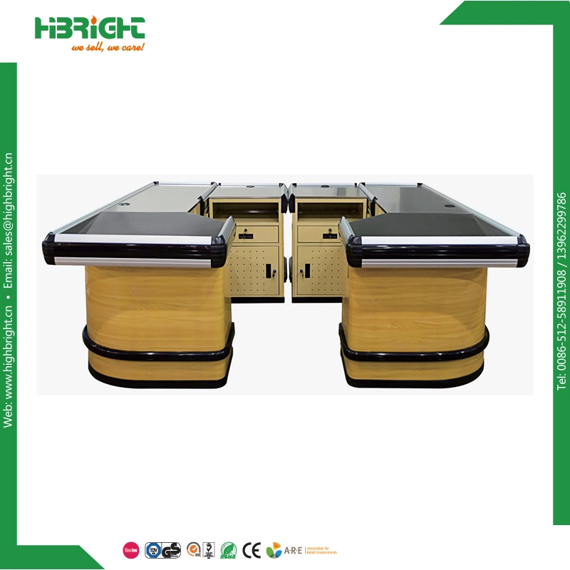 Double Conveyor Belt Check out Stand Supermarket Cashier Counter Desk