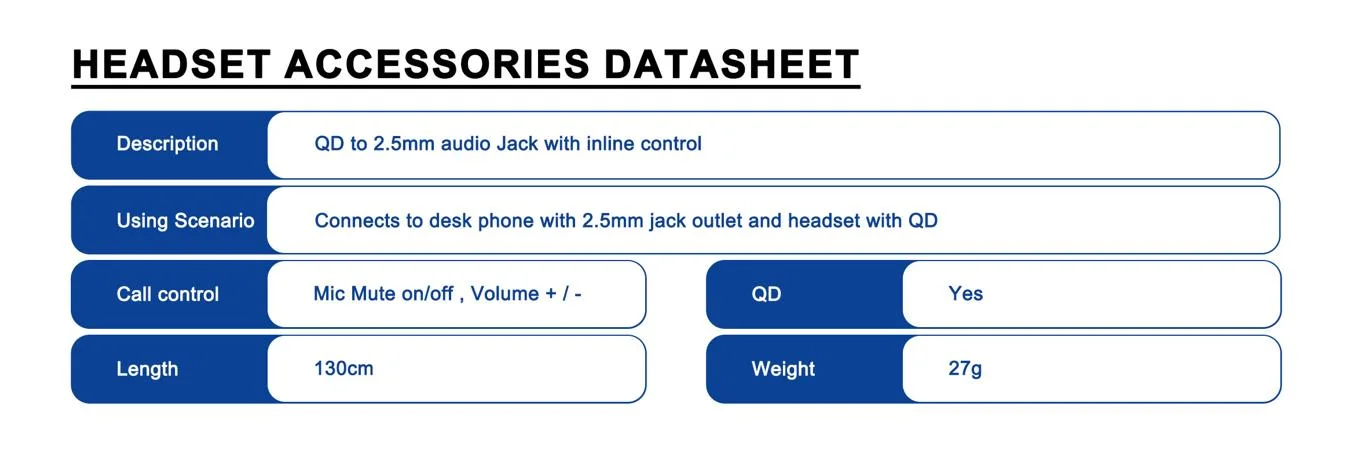 Qd to 2.5mm Audio Jack Cable with Inline Control