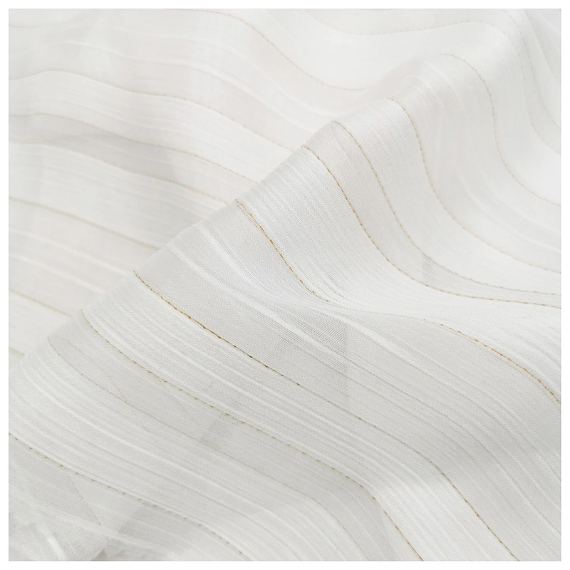 Crepe Satin Fabric 95% Polyester 5% Gold Wire Shiny Strip Sheer Satin Fabric for Women Wear