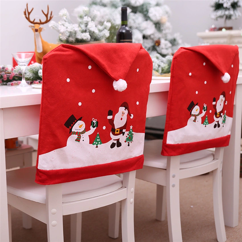 Custom Design Santa Claus Christmas Chairs Cover Cap Non-Woven Dinner Table Red Hat