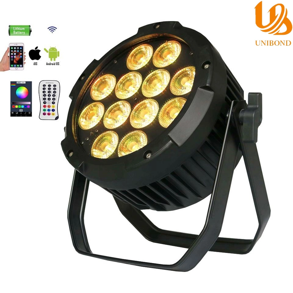 Горячая продажа 12X18W PAR Light RGBWA UV 6in1 Outdoor IP65 Водонепроницаемый светодиодный светильник PAR с беспроводным аккумулятором для свадьбы и концерта