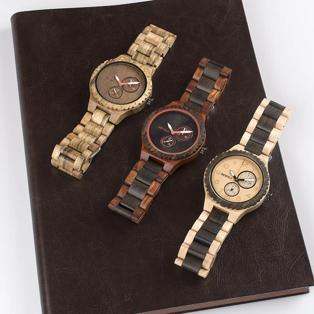 New Bewell Design Holz Herren Chronograph Uhr Geschenkuhren