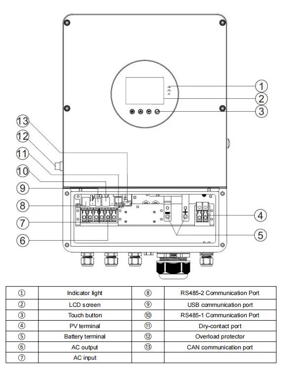 Home Use 5.5kw 48V Solar Inverter Hybrid Pure Sine Wave with LED Display