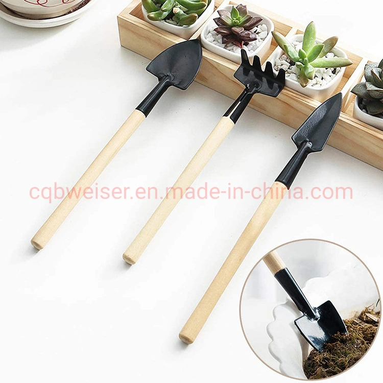 3PCS Portable Small Shovel Rake Wooden Handle Garden Tool Set