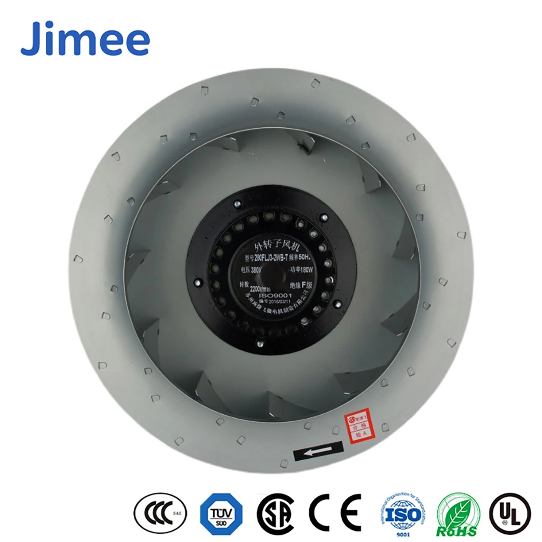 El motor del ventilador de jardín de Jimee China Manufactura Jm280/80e2b2 (2100 m3/H) Flujo de aire Ventiladores Centrífugos ce pequeño ventilador centrífugo de acero inoxidable sistema de refrigeración