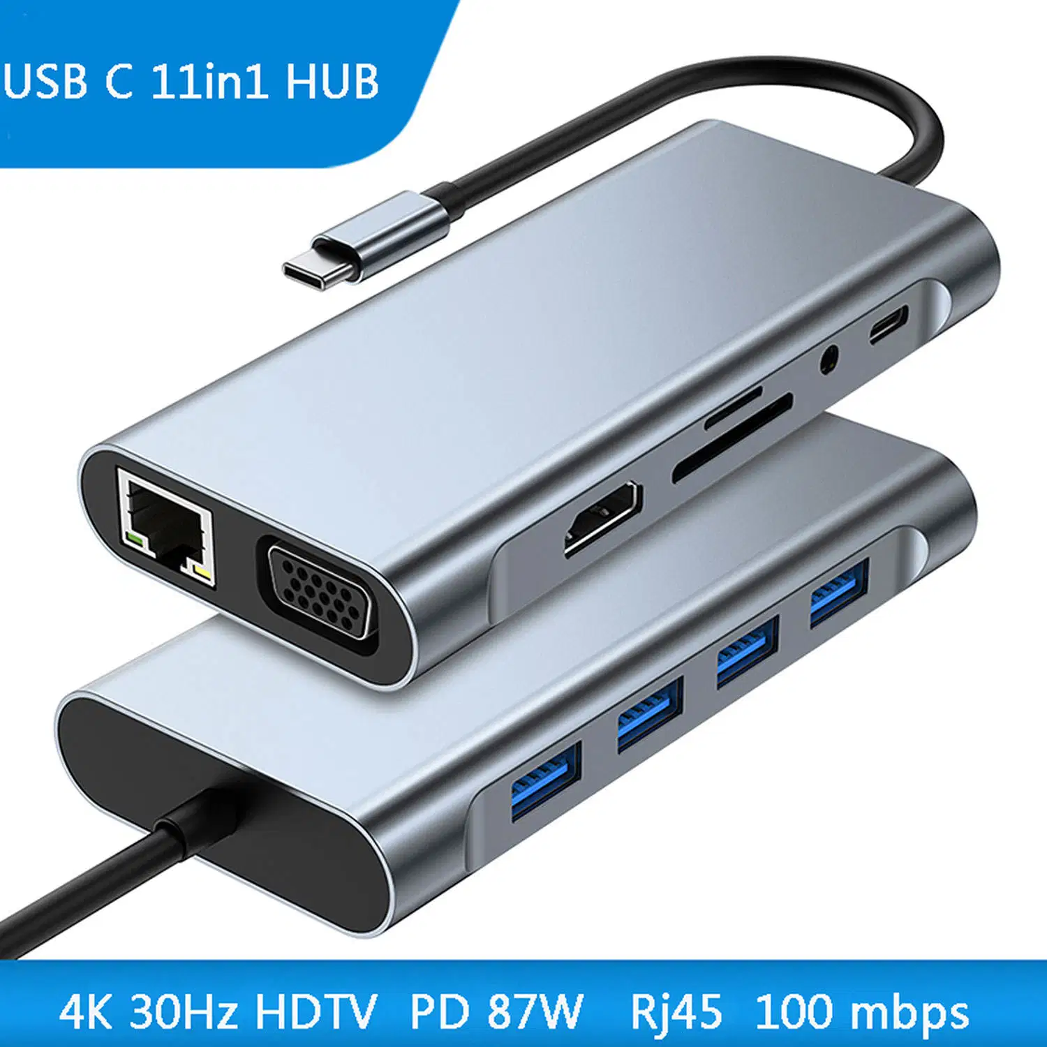 Concentrateur USB Type C OEM personnalisé Type C Station d'accueil USB Concentrateur avec chargeur de puissance HD-mi+USB3.0+PD