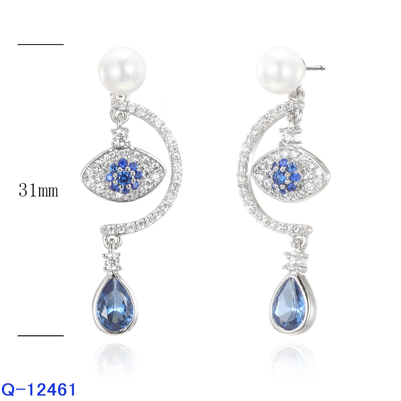Mode de gros de bijoux en cuivre 925 Sterling Silver Dangle Zirconia Cubique Drop Earrings pour les femmes