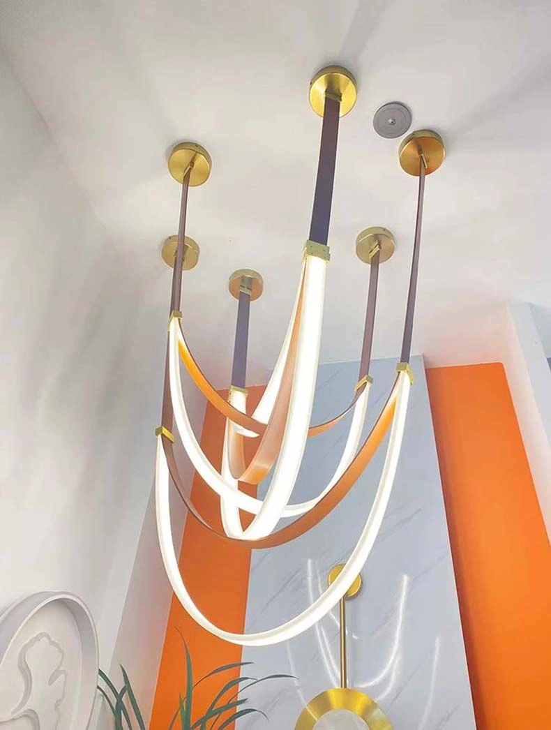 Nordic moderno lustre belt Light Staircase Art Creative lustre Restaurant Castanho
