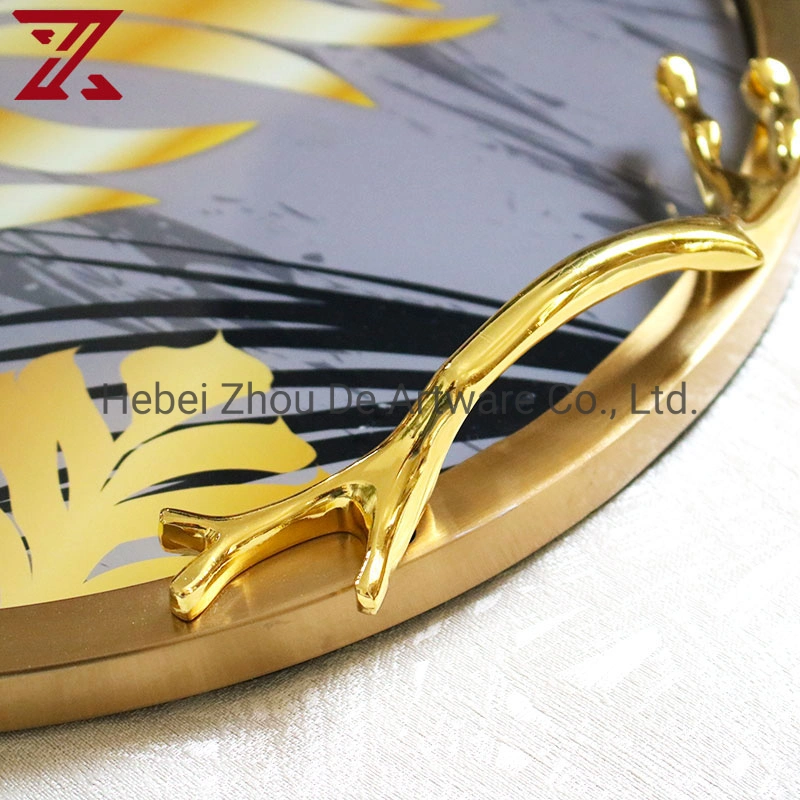 Factory Custom Gold Mirror Tray Glass Tray for Table Perfume Vanity Home Living Room Decor