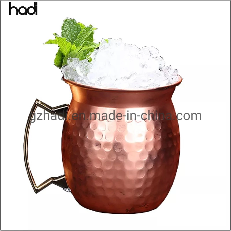 Hadi Supplier Moscow Mule Mug Rose Gold Hammered Stainless Steel Beer Wine Drinkware Copper Magic Mugs Coffee with Handle