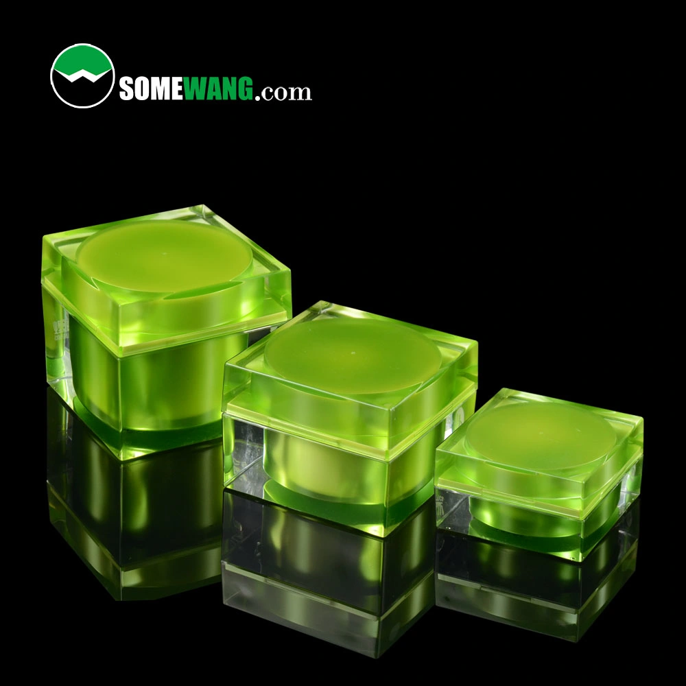 Wholeasle Luxury Acrylic Jar Square Cosmetic Skincare Cream Jar Customized Green Container