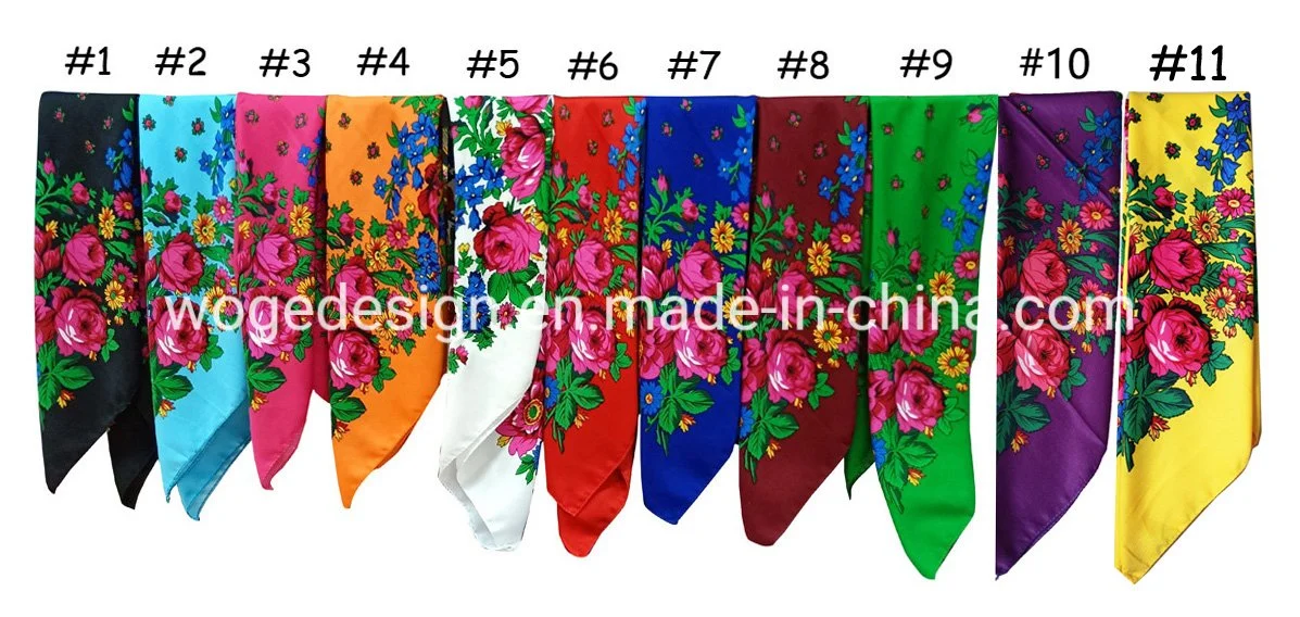 China Premium Factory Unique Muffler Headwrap Shawl Lady Babushka Print Flowers Cotton Feeling Polyester Square Russian Scarfs