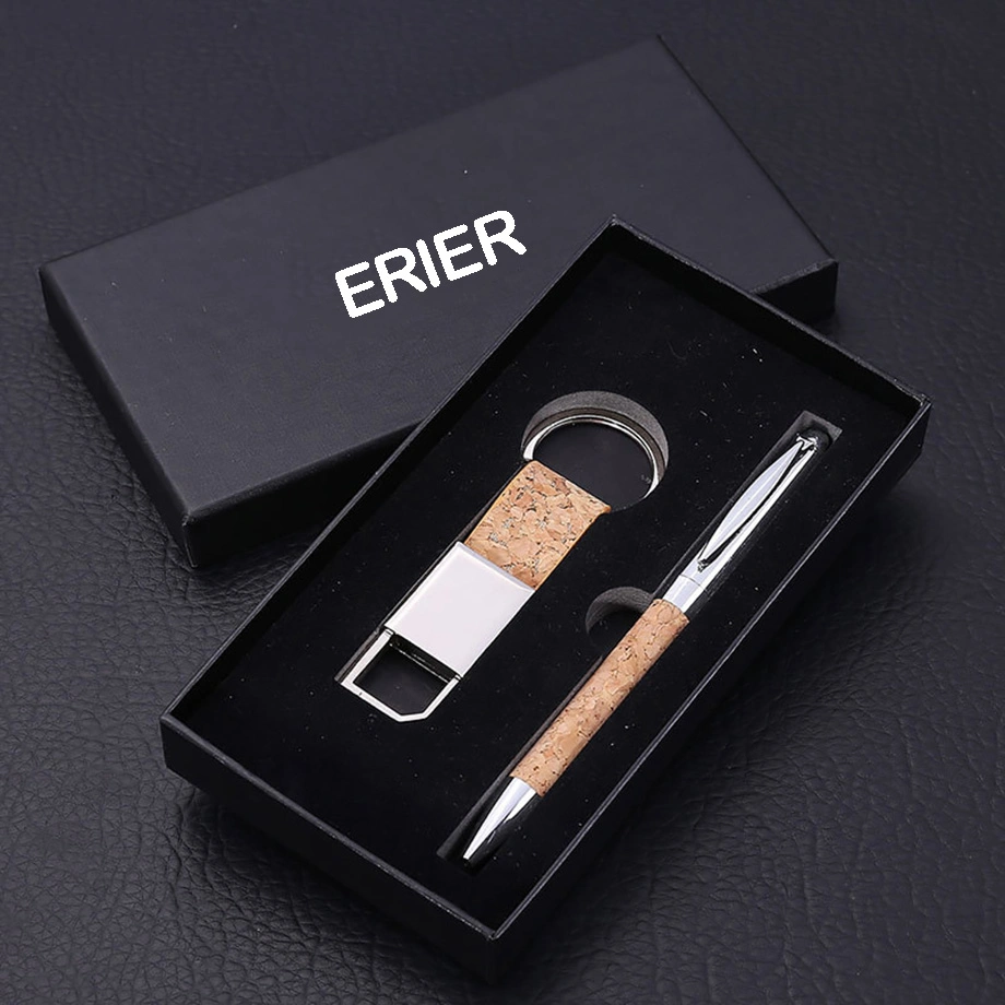 Promotional Novelty Christmas Gifts Custom Business Leather Keychain Pen Corporate Gift Set