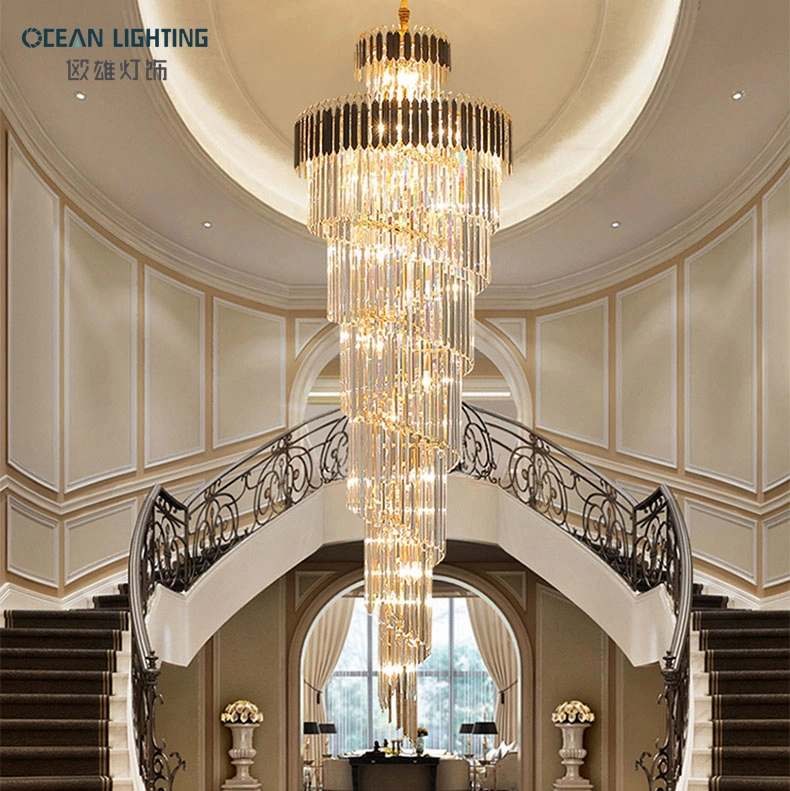 Diseño de lujo moderno gran largo colgante de techo Lámparas de cristal para escaleras