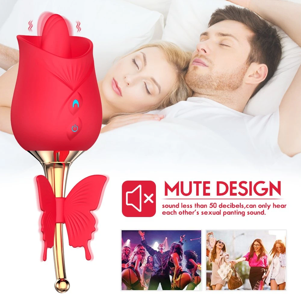 Rose serie 2 en 1 Vibrator G Spot Clitoral Licking Vibrador de la lengua clítoris y estimulación del pezón Vibrador para mujeres