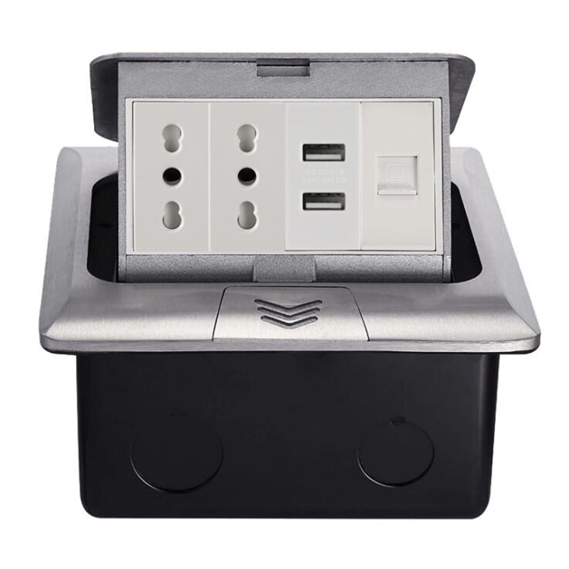 Combo Italian Floor Power Socket with Stainless Steel face plate, Italian*2P+ USB*2P+ Type C*1P