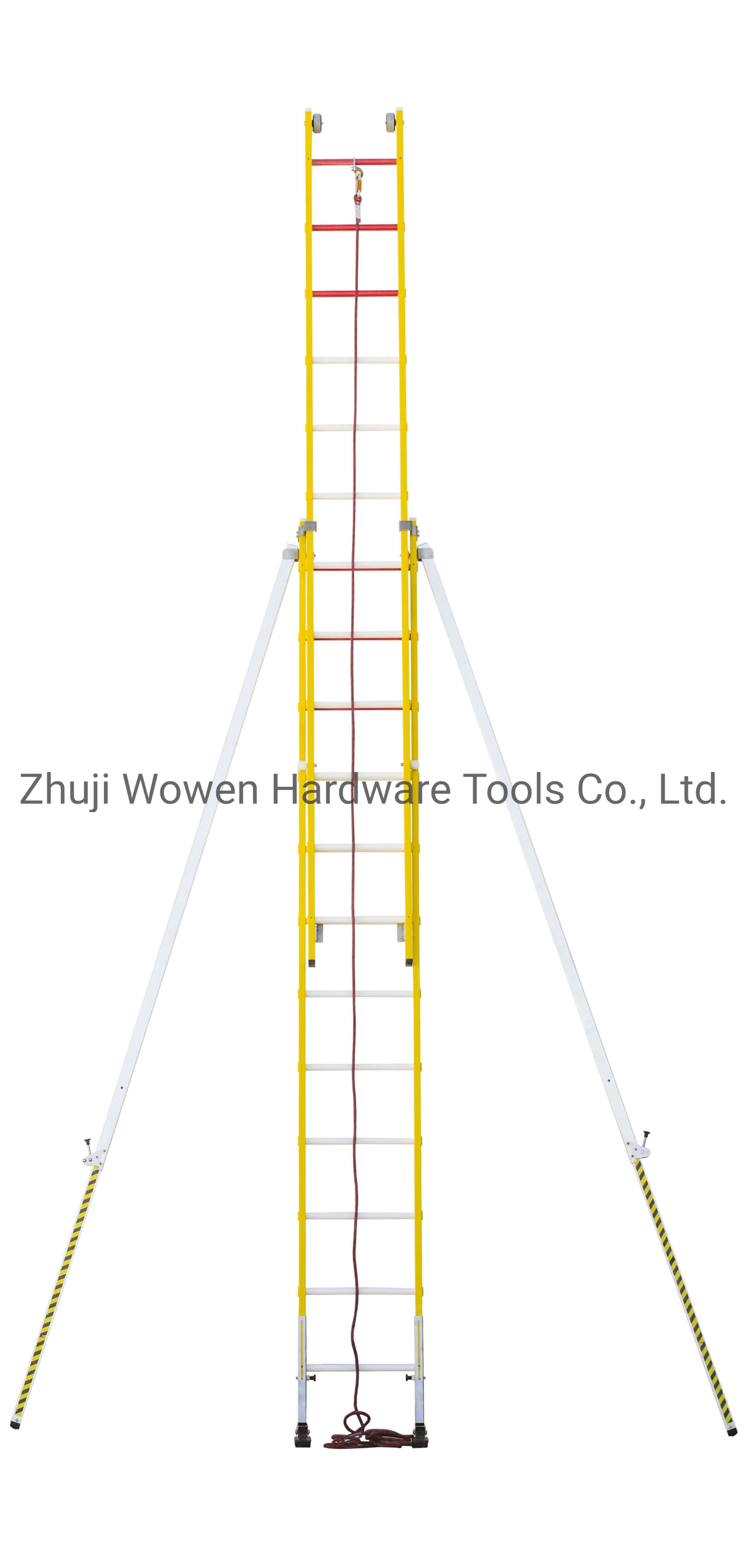 Fiebrglass Safety Extension Step Ladder with Side Supporting Pole and Life Saving Rope