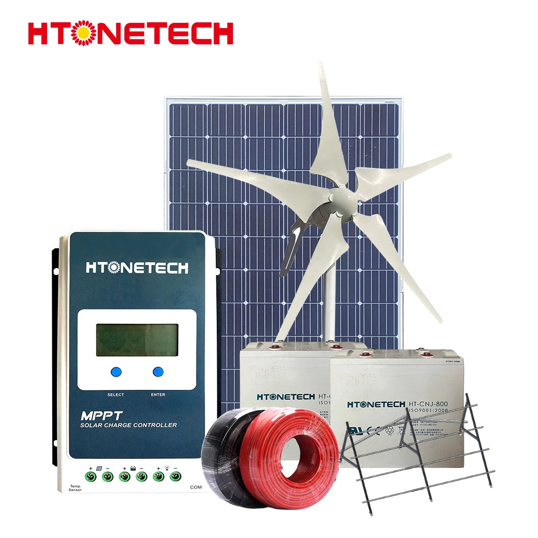 Htonetech 550W Monocrystalline PV Solar Panels Manufacturing Solar Power System 10kwp China Wind Diesel Hybrid System with Traffic Wind Turbine