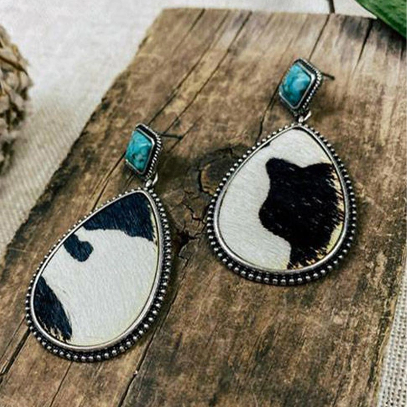 Retro Thai Silver Turquoise Earrings Europe and United States Fashion Cow Leopard Alloy Earrings