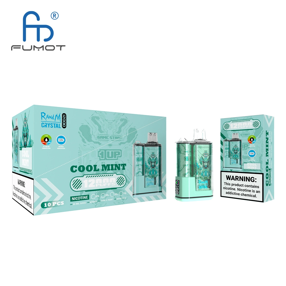 2023 MEILLEURS E cigarette Fumot Randm Crystal 12000 12K Indicateur de barre de bouffée de bouffées Vape stylo jetable