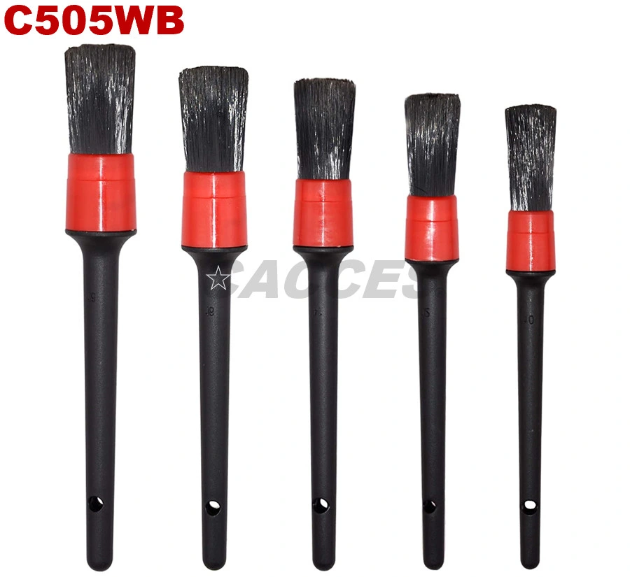 5 Multi-Purpose Car Detailing Brushes, 5 Head Sizes W/ Natural Boars Hair Milling Synthetic Fiber for Exterior&Interior Detailing, Dry&Wet Cleaning Use Kit