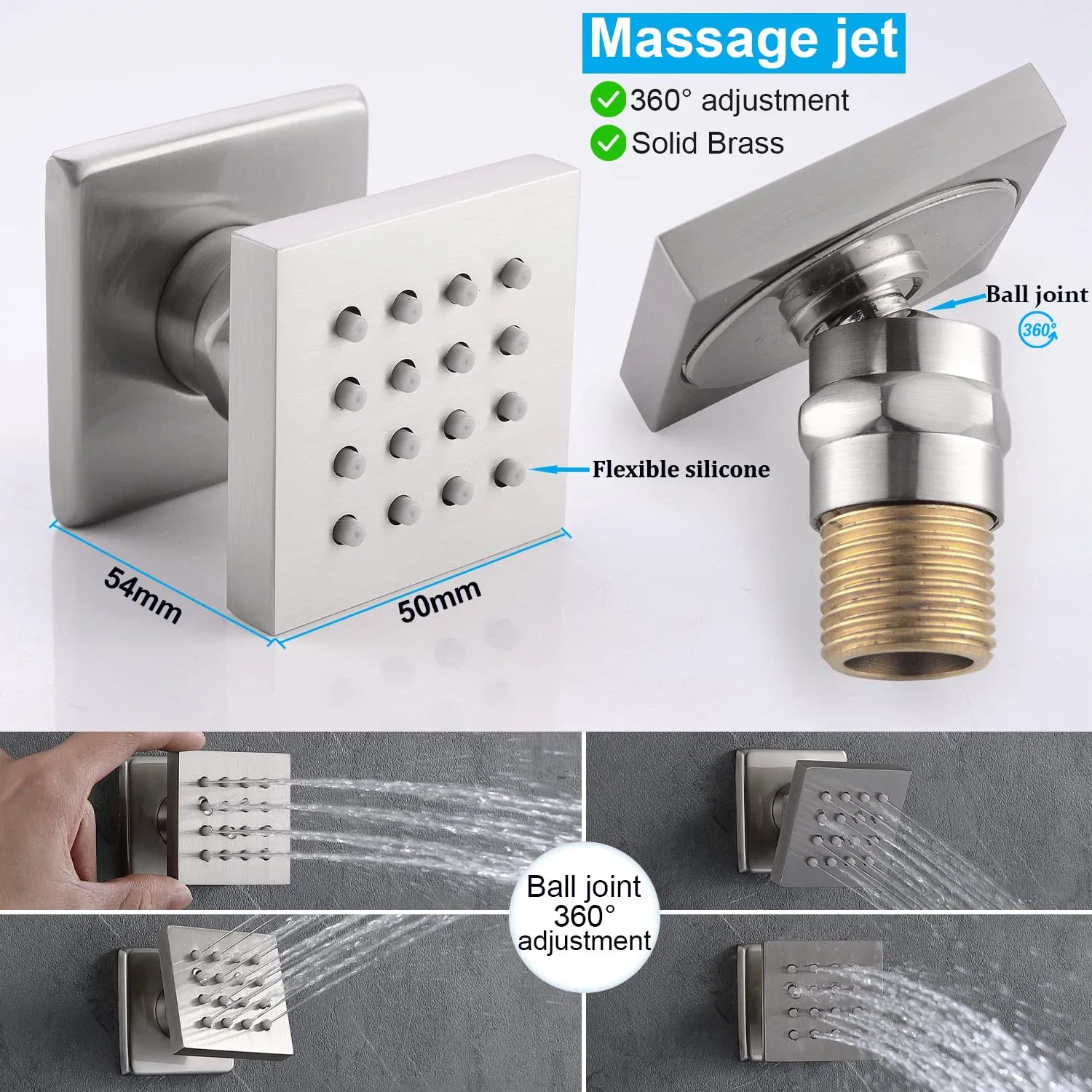 16x32 pouces douche extra large LED système douche thermostatique de plafond défini avec le corps de pulvérisation, Nickel brossé