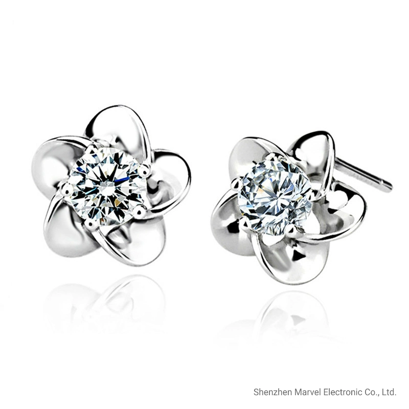 Female Luxury Crystal Round Stud Earrings Vintage Silver Color