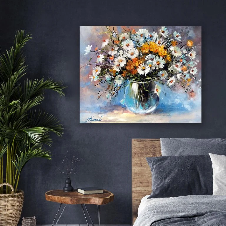 Wildflowers in a Vase Painting Original Art Flowers Meadow Artwork Daisy Artworks Bouquet Flowers Wall Art