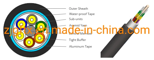 El 4 de la fibra óptica monomodo Single-Armored fibras apretadas Buffered Water-Proof Cable Exterior Interior