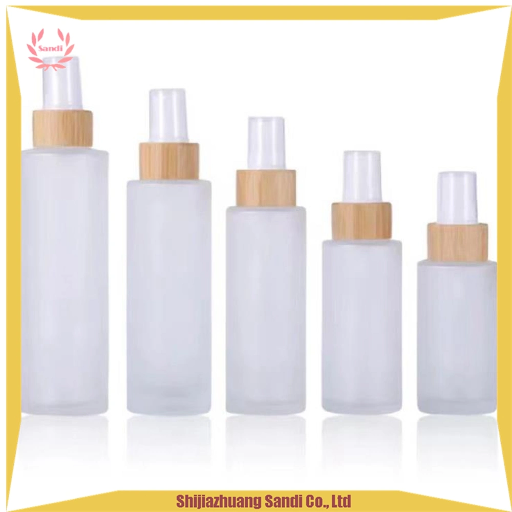 30ml 50ml 100ml Room Skin Clean Toner Clear Frosted Glass Spray Bottle with Bamboo Lotion Pump Lid