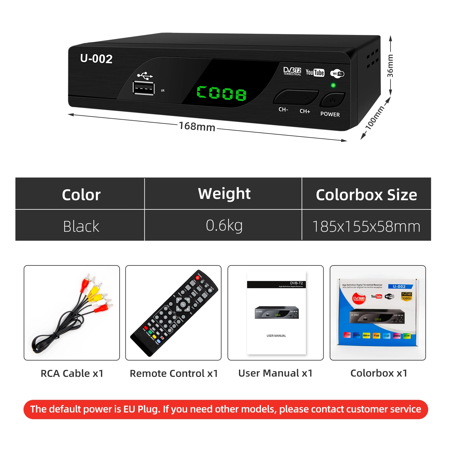 Junuo Digital Type Mini Set Top Box DVB-T2 HD FTA (Free To Air) DVB T2 TV Box